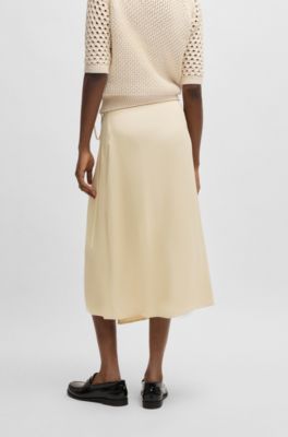 Wrap-front midi skirt in satin, Light Beige
