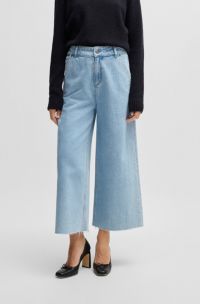 Jean large court en denim bleu, bleu clair