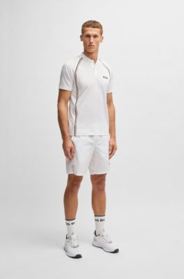 Active slim-fit polo shirt in super-stretch mesh, White