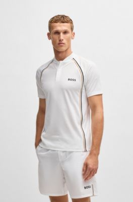 Active slim-fit polo shirt in super-stretch mesh, White