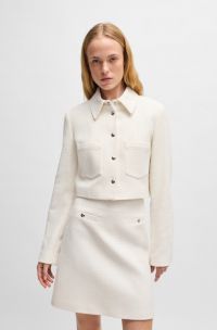 Regular-Fit Cropped-Jacke aus Baumwoll-Mix mit Bouclé-Struktur, Weiß