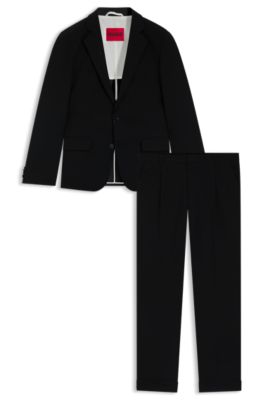 Slim-fit suit in seersucker, Black