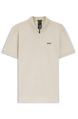 Structured-cotton polo shirt with zip neck, Light Beige