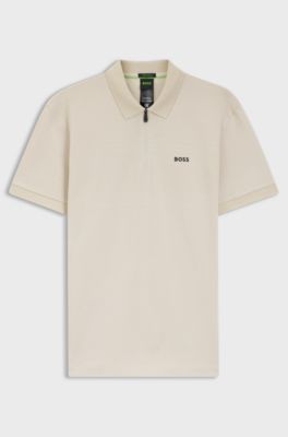Structured-cotton polo shirt with zip neck, Light Beige