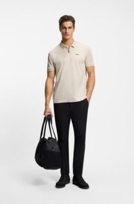 Structured-cotton polo shirt with zip neck, Light Beige