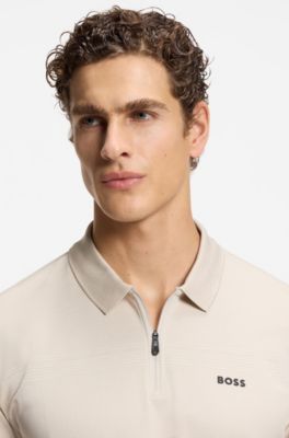 Structured-cotton polo shirt with zip neck, Light Beige
