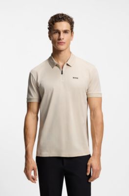 Structured-cotton polo shirt with zip neck, Light Beige