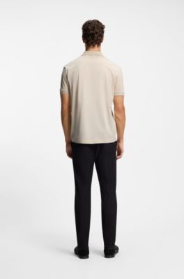 Structured-cotton polo shirt with zip neck, Light Beige