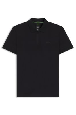 Structured-cotton polo shirt with zip neck, Dark Blue