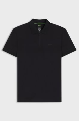 Structured-cotton polo shirt with zip neck, Dark Blue