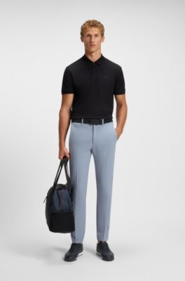 Structured-cotton polo shirt with zip neck, Dark Blue