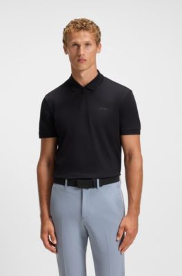 Structured-cotton polo shirt with zip neck, Dark Blue