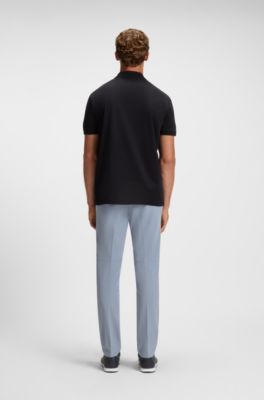 Structured-cotton polo shirt with zip neck, Dark Blue