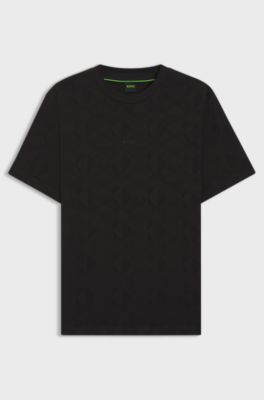 Cotton-jacquard T-shirt with logo detail, Black