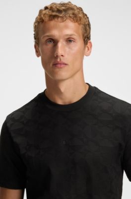 Cotton-jacquard T-shirt with logo detail, Black