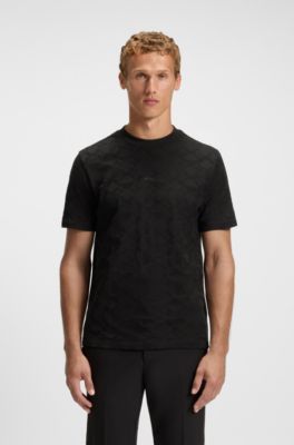 Cotton-jacquard T-shirt with logo detail, Black