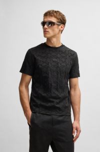 Relaxed-fit T-shirt in cotton with circle jacquard, Black