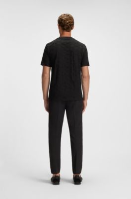 Cotton-jacquard T-shirt with logo detail, Black