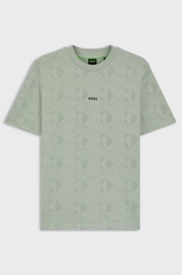 Cotton-jacquard T-shirt with logo detail, Light Green