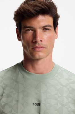 Cotton-jacquard T-shirt with logo detail, Light Green