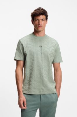 Cotton-jacquard T-shirt with logo detail, Light Green