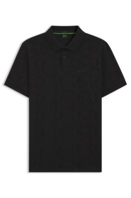 Cotton polo shirt with circle jacquard, Black