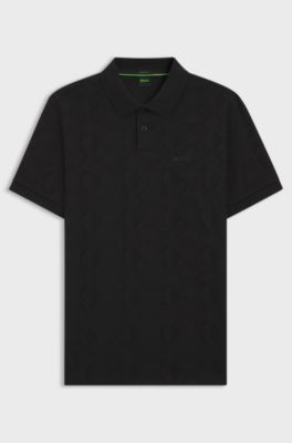 Cotton polo shirt with circle jacquard, Black