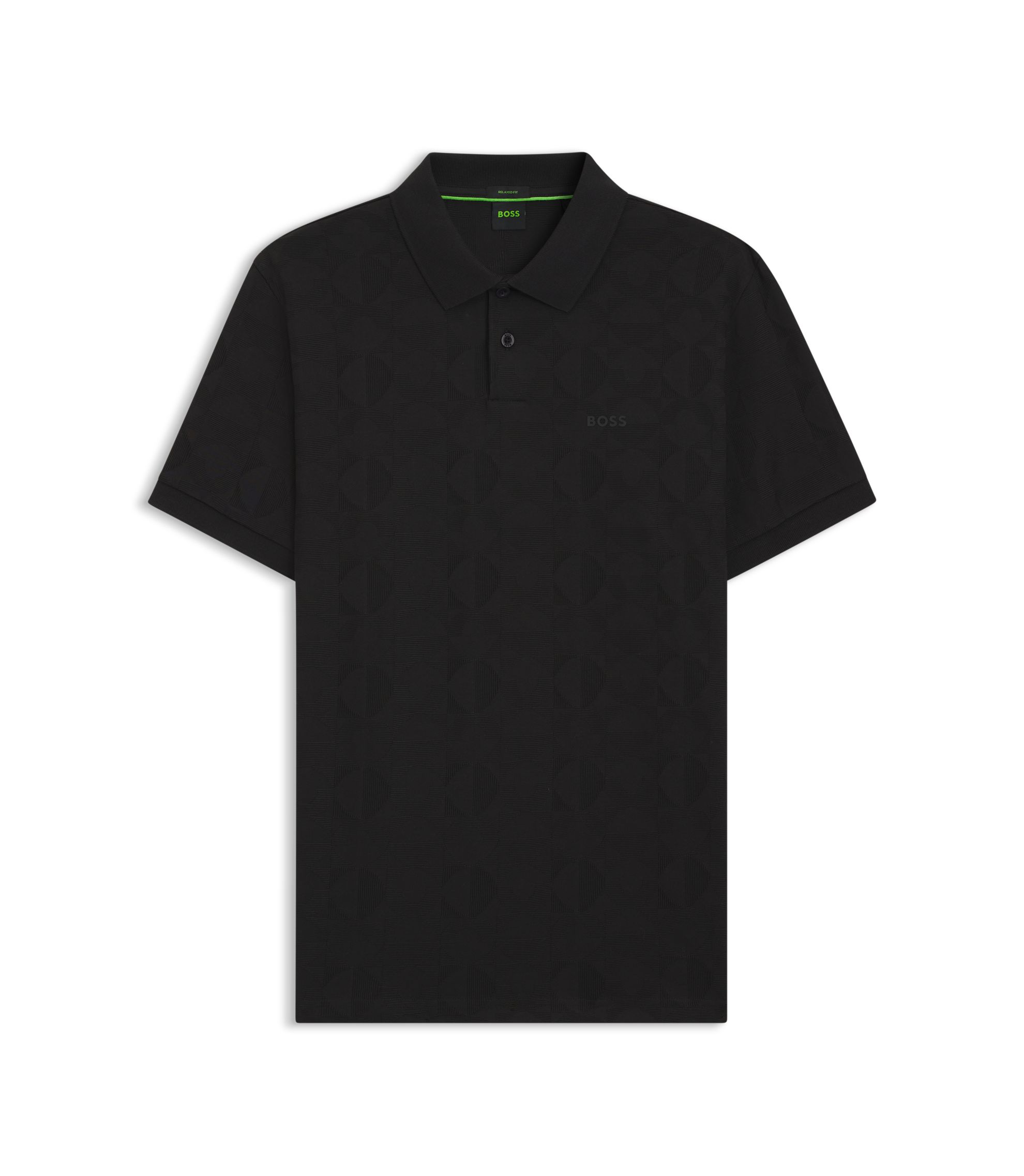 BOSS - Cotton polo shirt with circle jacquard - Black