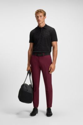 Cotton polo shirt with circle jacquard, Black