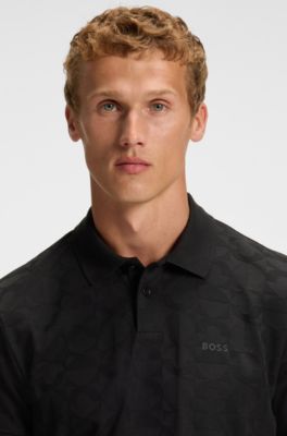 Cotton polo shirt with circle jacquard, Black