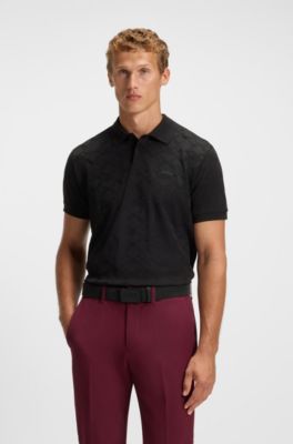 Cotton polo shirt with circle jacquard, Black