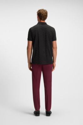 Cotton polo shirt with circle jacquard, Black