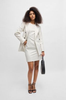 Zweireihige Oversized Anzugjacke mit Nadelstreifen, Wei&szlig; gemustert