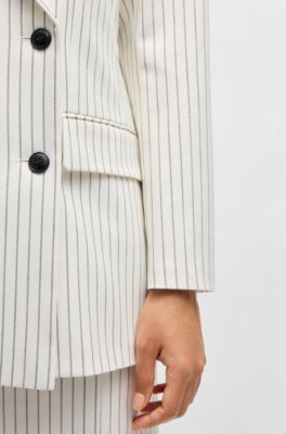 Oversized-fit double-breasted blazer met krijtstrepen, Wit met dessin