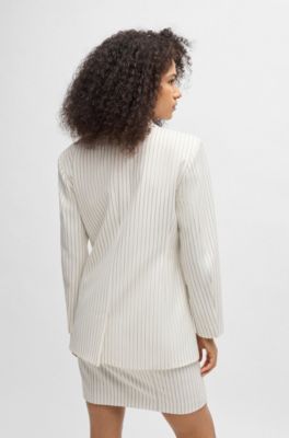 Zweireihige Oversized Anzugjacke mit Nadelstreifen, Wei&szlig; gemustert
