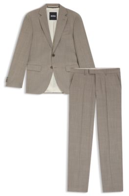 Regular-fit suit in patterned stretch cloth, Beige