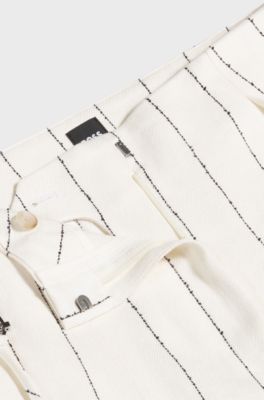 Loose-fit suit trousers in striped linen-blend boucl&eacute;, White Patterned