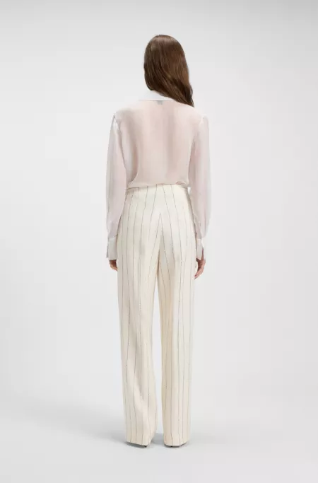 Loose-fit suit trousers in striped linen-blend bouclé