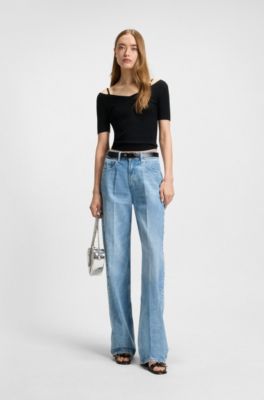 Top aus Rippstrick mit Cut-out-Details, Schwarz