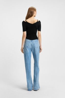 Ribbed-knit top with cutout details, Black