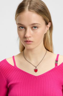 Ribbed-knit top with cutout details, Pink