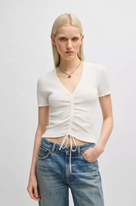 V-neck top with gathered front