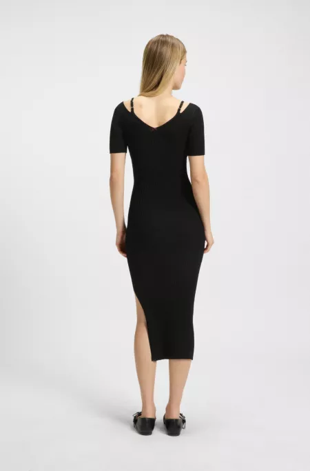 Ribbed-knit bodycon midi dress with cutout details