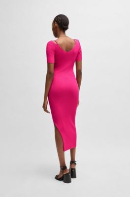 Ribbed-knit bodycon midi dress with cutout details, Pink