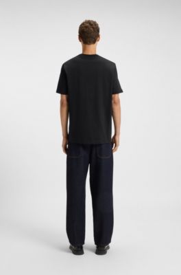 Cotton-jersey T-shirt with logo and animal graphic, Black