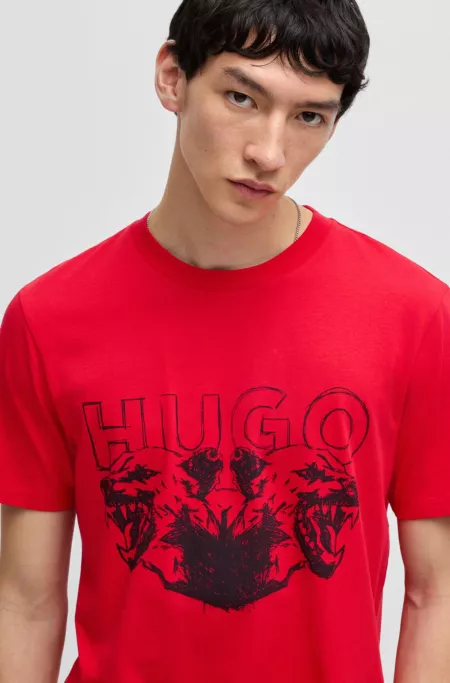 Cotton-jersey T-shirt with logo and animal graphic