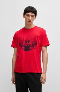 Camiseta de punto de algodón con logo y gráfico de animal, Rojo