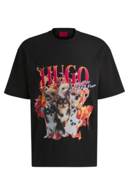 かっこいい☆【Hugo Boss】DFLOFIRE グラフィック Tシャツ HUGO - Oversized-fit T-shirt in cotton with dog graphics - Black