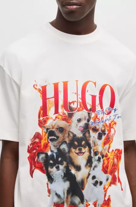 Oversized-fit T-shirt in cotton with dog graphics