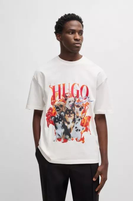 Oversized-fit T-shirt in cotton with dog graphics